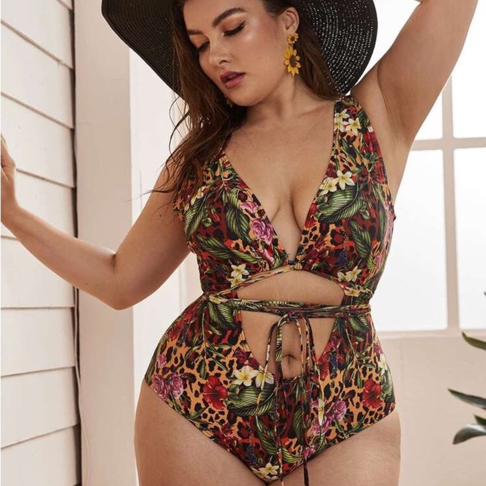 SHEIN Floral Leopard Cutout One Piece